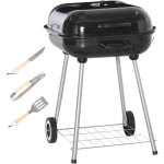 Outsunny - barbecue � charbon - bbq grill sur pied avec couvercle, roulettes - �tag�re, 3 crochets, 3 ...