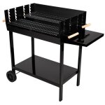 Barbecue charbon double grilles noir 106x52x92 cm ? cuve acier laqu� 75x50 cm ? 2 grilles r�glables ? ...