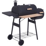 Barbecue � charbon fumoir bbq grill smoker sur pied avec couvercle, roulettes, thermom�tre, �tag�res ...