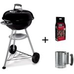 Barbecue � charbon weber compact kettle en acier avec chemin�e et briquettes, diam�tre 47 cm