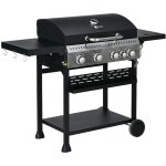 Barbecue � gaz 4 + 1 - 12, 5 kw - 2 roues, �tag�res, thermom�tre, d�capsuleur, crochets - acier inox ...