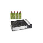 Barbecue  gaz 1900w grille anti adhesive + 4 cartouches gaz camping kemper