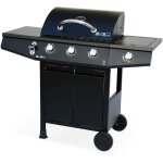 Barbecue gaz - treville - barbecue 3 br�leurs + 1 feu lat�ral noir. avec thermom�tre