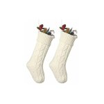Bas de nol tricots, chaussettes cadeaux, 46 cm, blanc,  accrocher, couleur unique, 2 pices