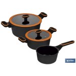 Batterie de cuisine 3 pi�ces en fonte d'aluminium � induction compl�te olivier