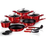 Batterie de cuisine en granit berlinger haus bh - 1226, ligne m�tallique rouge, 15 pi�ces