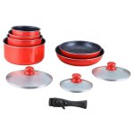 Batterie de cuisine revêtement pierre avec manche amovible 10 pieces rouge herzberg ha04623 - red Batterie de cuisine revêtement pierre avec manche amovible 10 pieces rouge herzberg ha04623 - red
