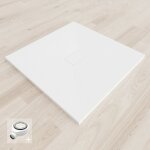 Baya receveur de douche 100 x 100 cm blanc extra - plat aspect pierre + bonde centrale incluse