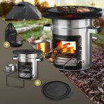 Bbqboss four - fuse avec pole  griller, sac de transport, en acier inoxydable, argent, plaque de cuisson ...
