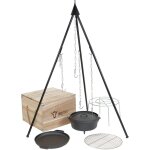 Bbq - toro - dutch oven kit dans une bo�te en bois 6 pi�ces ensemble de cuisson en fonte
