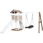 Beach tower aire de jeux avec toboggan en blanc, balan�oire nid d'oiseau noir & bac � sable grande maison ...