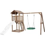 Beach tower aire de jeux avec toboggan en blanc, balanoire nid d'oiseau vert & bac  sable grande maison ...
