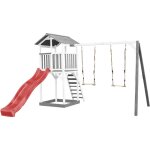 Beach tower aire de jeux avec toboggan en rouge, 2 balanoires & bac  sable grande maison enfant extrieur ...