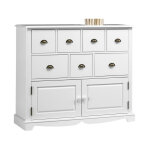 Beaux meubles pas chers - buffet commode blanc 2 portes 7 tiroirs style anglais l 117 h 97 p 38 cm - ...