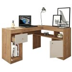 Beaux meubles pas chers - bureau d'angle chne et blanc caisson et rangement l 137. 2 h 75. 5 p 111. ...