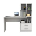 Beaux meubles pas chers - bureau et bibliothque intgre 2 tiroirs 6 niches blancs l 108. 3 h 130 p ...