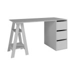 Beaux meubles pas chers - bureau trteau et caisson 3 tiroirs blanc 2 niches l 135 h 75 p 60 cm