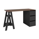 Beaux meubles pas chers - bureau trteau et caisson 3 tiroirs noir et chtaignier l 135 h 75 p 60 cm