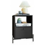 Beaux meubles pas chers - chevet noir 1 tiroir 1 niche pieds m�tal l 45 h 56 p 35 cm