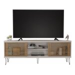 Beaux meubles pas chers - meuble tv 72 pouces blanc et chne 4 niches 2 portes coulis. l 180 h 65 p 33 ...