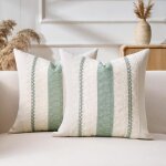 Bebusingoto housse coussin 40x40 vert sauge boh�me textur�e � rayures tiss�es d�coratives moderne boho ...