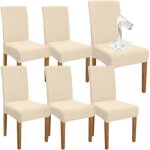 (beige)lot de 6 housses de chaise de salle � manger imperm�ables de qualit� sup�rieure, �lastiques, hautes, ...