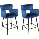 Beliani - lot de 2 chaises de bar moderne r�tro en velours pieds en m�tal avec accoudoirs bleu marine ...