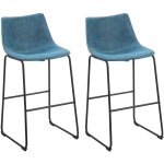 Beliani - lot 2 chaises de bar tabourets en tissu bleu avec pieds noirs et dossier rembourr design rtro ...
