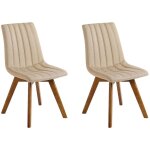 Beliani - lot de 2 chaises rembourr�es et tapiss�es en tissu beige clair sur pieds en bois look r�tro ...