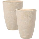 Lot de 2 pots de fleurs jardin en forme de grand vase en pierre beige camia