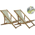 Beliani - lot de 2 transats en bois d'acacia clair et polyester jaune et gris anzio