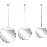 Lot de 3 miroirs muraux rond avec cadres en acier noir et chanes de suspension parfaits pour salle de ...