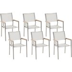 Beliani - lot de 6 chaises de jardin empilables blanc et argent en tissu et inox grosseto