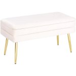 Beliani - banquette d'int�rieur en velours blanc avec pieds dor�s et coffre rangement durham