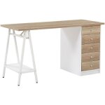Bureau 140 x 60 cm effet bois clair et blanc avec 5 tiroirs pratiques et pieds design tendance idéal ... Bureau 140 x 60 cm effet bois clair et blanc avec 5 tiroirs pratiques et pieds design tendance idéal ...