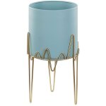 Cache - pot de fleurs sur pieds en acier bleu et dor� pour plantes et fleurs d�coration salon glamour ...