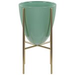 Cache - pot de fleurs sur pieds vert et dor� pour plantes et fleurs d�coration salon glamour