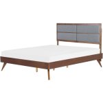 Beliani - cadre de lit 160 x 200 cm tête de lit tissu bois frêne foncé gris poissy Beliani - cadre de lit 160 x 200 cm tête de lit tissu bois frêne foncé gris poissy