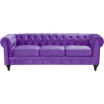 Canap� 3 places en velours violet assise rembourr�e large dossier points chesterfield