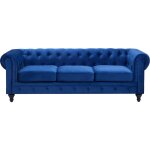 Beliani - canap� 3 places en tissu bleu assise rembourr�e large dossier points chesterfield