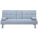 Beliani - canap� clic clac convertible 3 places en gris clair avec pieds argent�s design ultra moderne ...