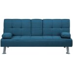 Beliani - canap� clic clac convertible 3 places en tissu bleu avec pieds argent�s design ultra moderne ...