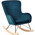 Chaise  bascule fauteuil de lecture en velours bleu azur et design scandinave pour chambre ou salon ...