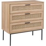 Beliani - commode 3 tiroirs boho en rotin avec panneaux pieds en mtal bois clair pasco