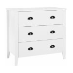 Commode de type chiffonnier blanc composé de 3 tiroirs avec poignées à coques métaliques design moderne ... Commode de type chiffonnier blanc composé de 3 tiroirs avec poignées à coques métaliques design moderne ...