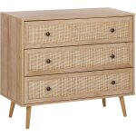 Commode chiffonnier 3 tiroirs cannage d�coratif en rotin meuble de rangement id�al pour chambre ou salon ...