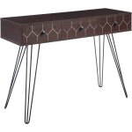 Console de bureau salon bois sombre et noir � 3 tiroirs pieds en epingle malsala