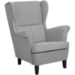 Beliani - fauteuil berg�re haut dossier tapiss� en tissu gris de qualit� pour salon style vintage r�tro ...