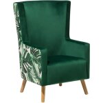 Beliani - fauteuil dossier haut type bergre en velours vert motif jungle lgance et confort pour salon ...