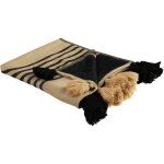 Jet de lit beige et noir 130x170 cm acrylique doux motif abstrait  pompons thaprek